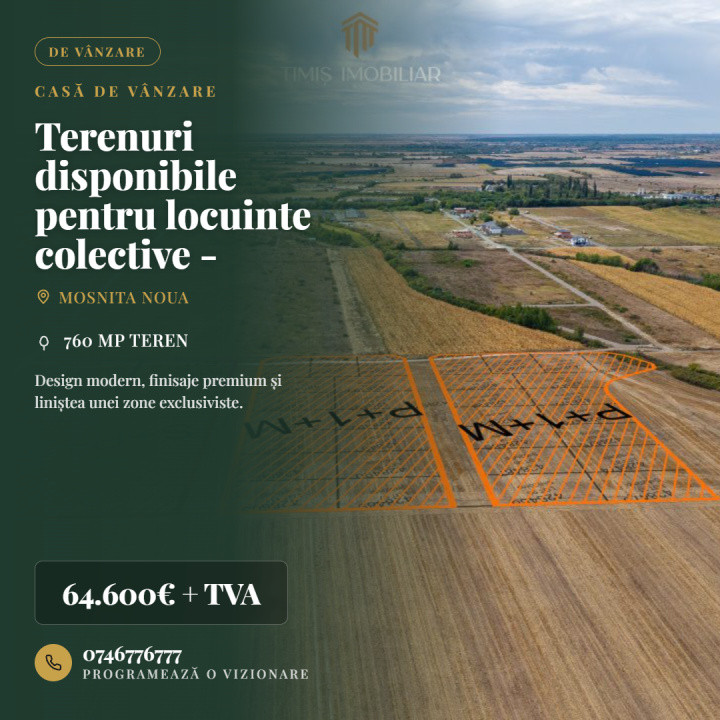 Terenuri disponibile pentru locuinte colective - S+P+2E+M | Com 0%