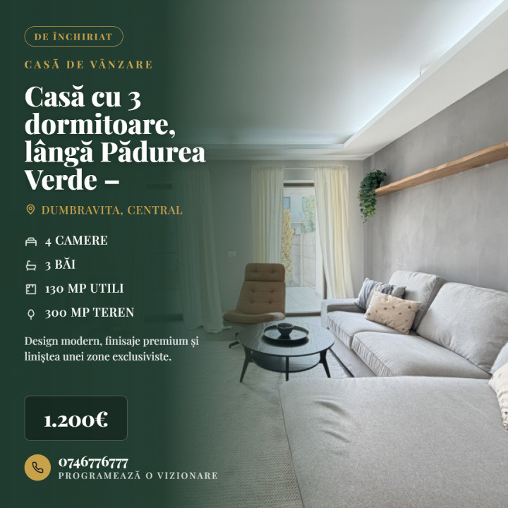 Casă cu 3 dormitoare, lângă Pădurea Verde – Dumbrăvița | Pet Friendly